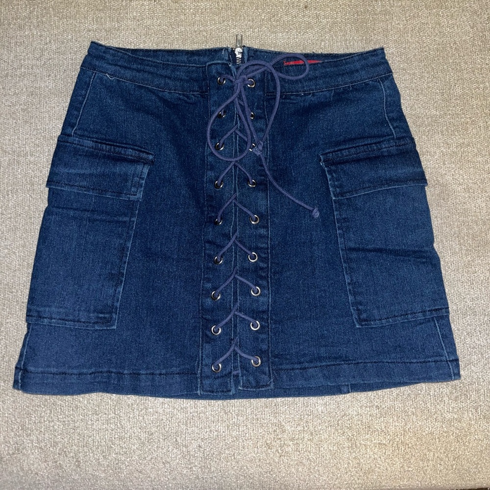 Signature 8 denim lace up mini skirt size M